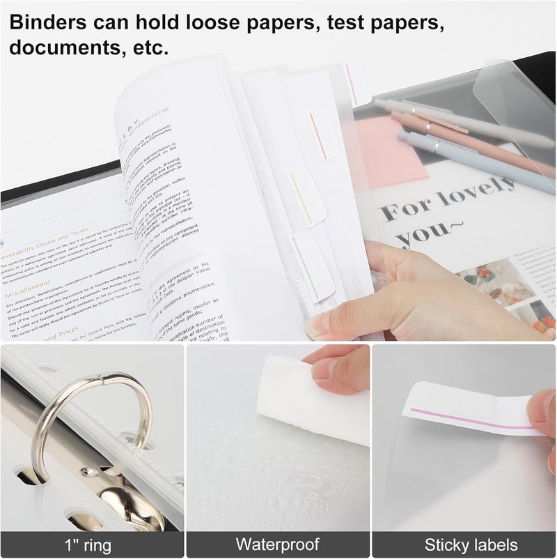 Uquelic 3-Ring Binder 1-Inch with Dividers, 6 Pocket Folders (12 Pockets) & Clear Pouch, Elastic Closure Refillable File Organizer for Letter Size Documents, School, Office - Transparent Inner Pages - Image 3